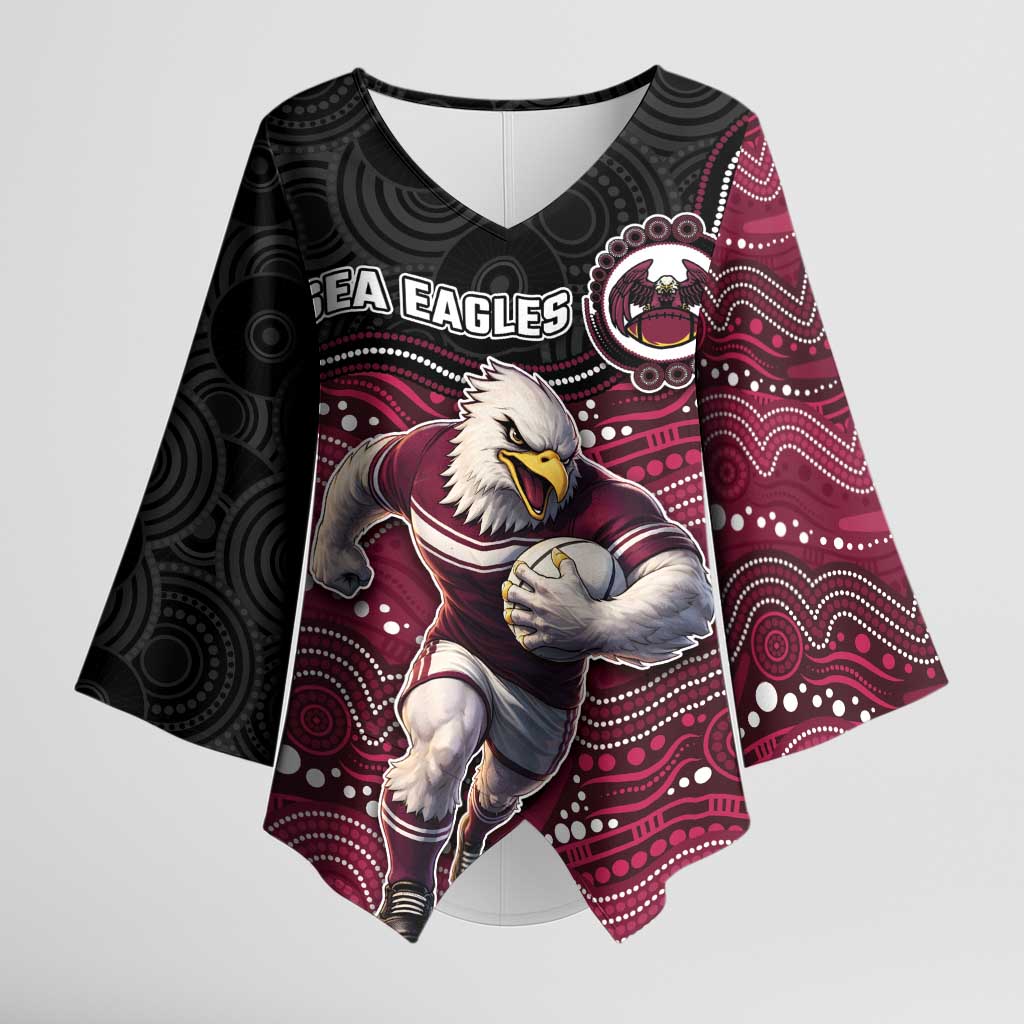 Custom Sea Eagles Kimono Sleeve Blouse Bird Mascot With Aboriginal Indigenous