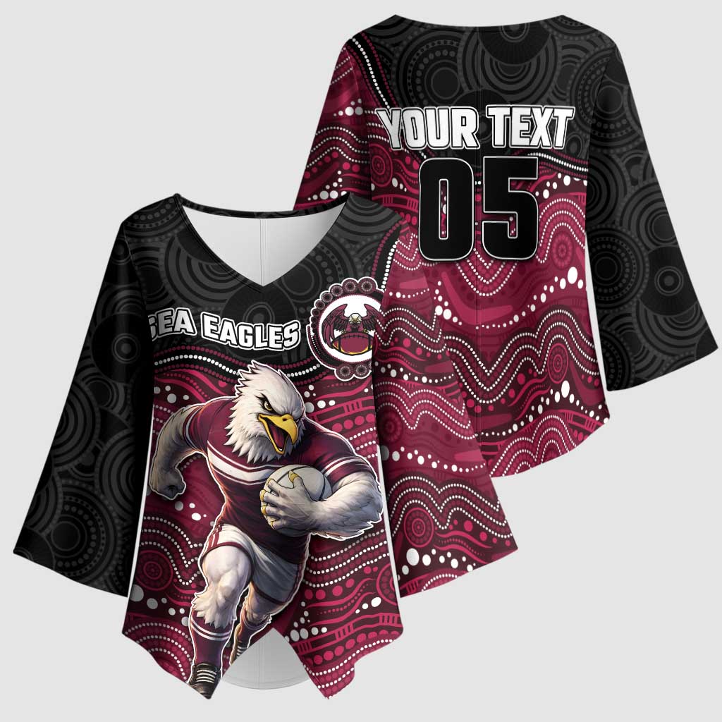 Custom Sea Eagles Kimono Sleeve Blouse Bird Mascot With Aboriginal Indigenous