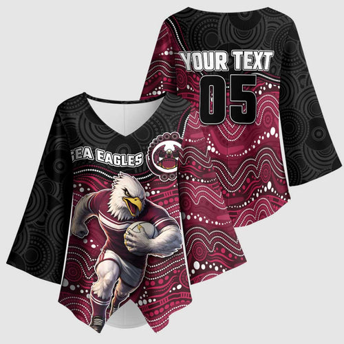 Custom Sea Eagles Kimono Sleeve Blouse Bird Mascot With Aboriginal Indigenous