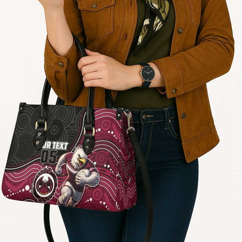 Custom Sea Eagles Leather Bag Bird Mascot With Aboriginal Indigenous