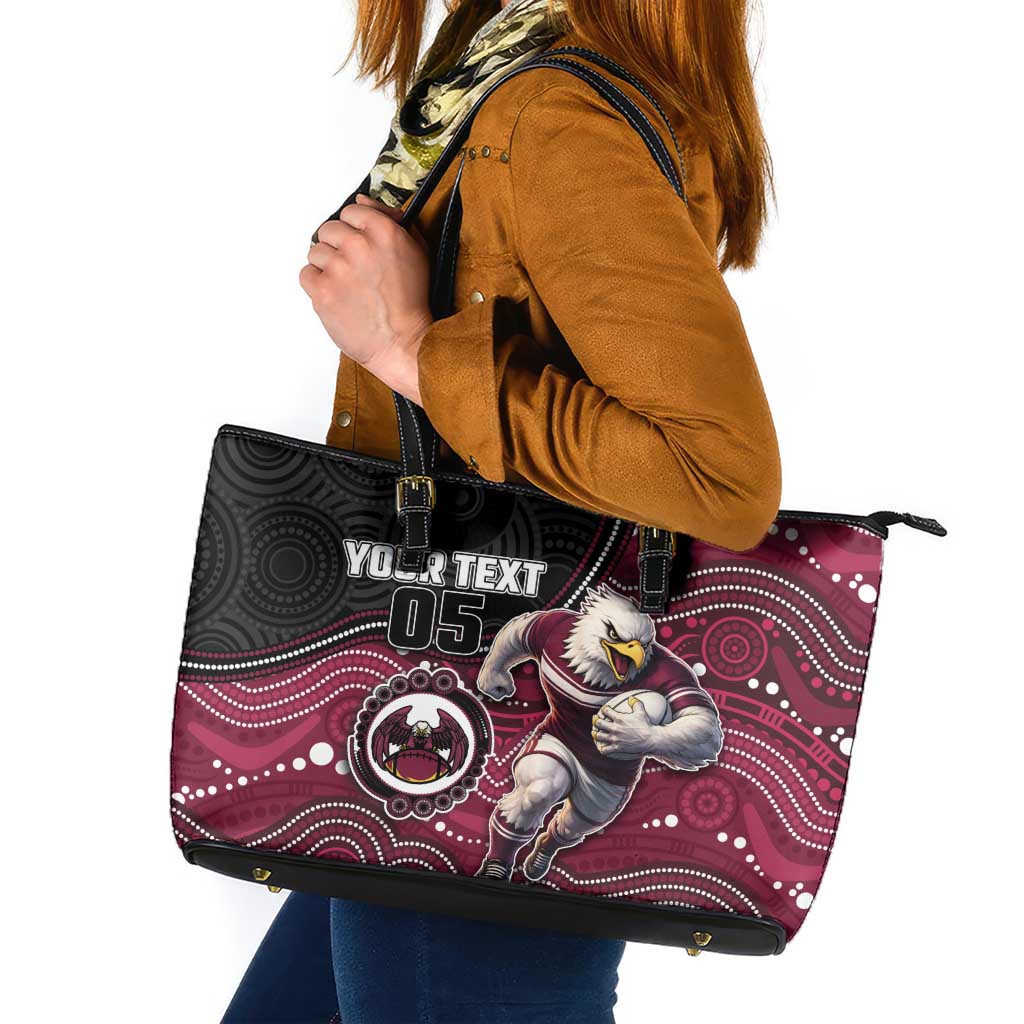 Custom Sea Eagles Leather Tote Bag Bird Mascot With Aboriginal Indigenous