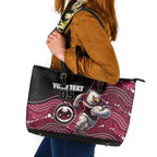 Custom Sea Eagles Leather Tote Bag Bird Mascot With Aboriginal Indigenous