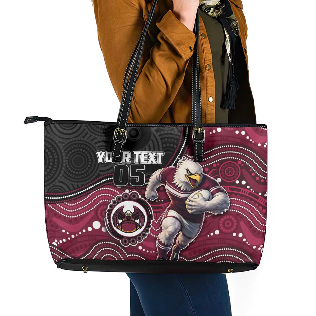 Custom Sea Eagles Leather Tote Bag Bird Mascot With Aboriginal Indigenous