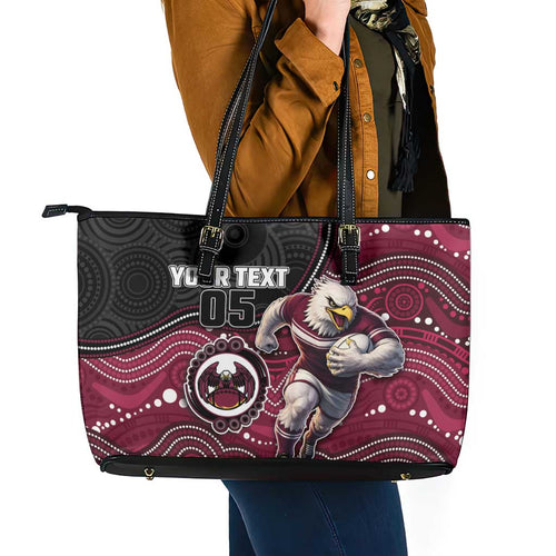 Custom Sea Eagles Leather Tote Bag Bird Mascot With Aboriginal Indigenous