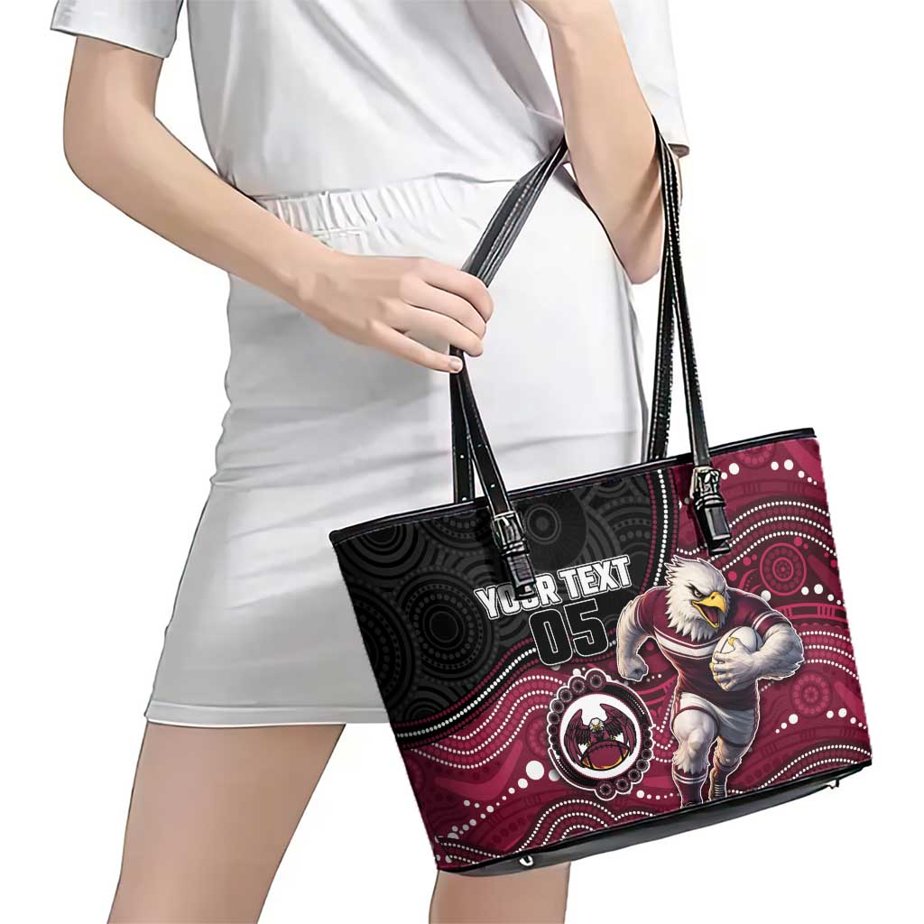 Custom Sea Eagles Leather Tote Bag Bird Mascot With Aboriginal Indigenous