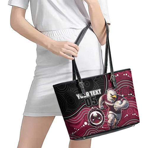 Custom Sea Eagles Leather Tote Bag Bird Mascot With Aboriginal Indigenous