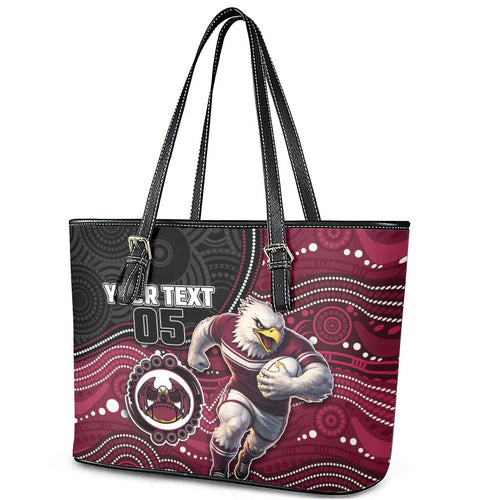 Custom Sea Eagles Leather Tote Bag Bird Mascot With Aboriginal Indigenous