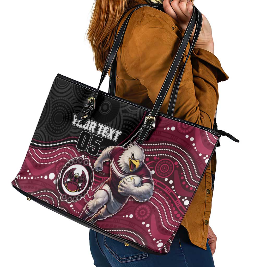 Custom Sea Eagles Leather Tote Bag Bird Mascot With Aboriginal Indigenous