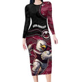 Custom Sea Eagles Long Sleeve Bodycon Dress Bird Mascot With Aboriginal Indigenous