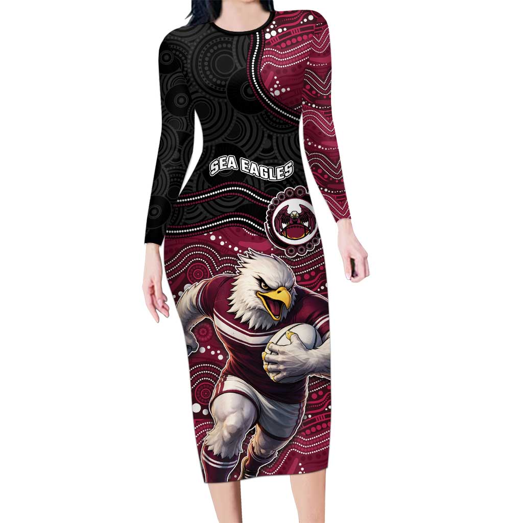 Custom Sea Eagles Long Sleeve Bodycon Dress Bird Mascot With Aboriginal Indigenous