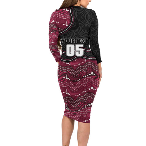 Custom Sea Eagles Long Sleeve Bodycon Dress Bird Mascot With Aboriginal Indigenous