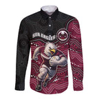 Custom Sea Eagles Long Sleeve Button Shirt Bird Mascot With Aboriginal Indigenous