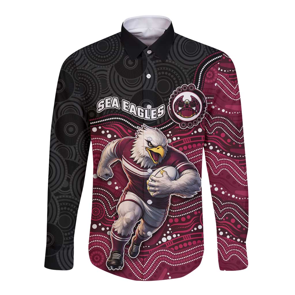 Custom Sea Eagles Long Sleeve Button Shirt Bird Mascot With Aboriginal Indigenous