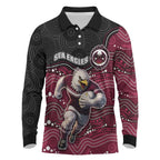 Custom Sea Eagles Long Sleeve Polo Shirt Bird Mascot With Aboriginal Indigenous