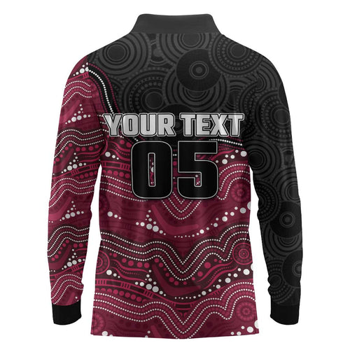 Custom Sea Eagles Long Sleeve Polo Shirt Bird Mascot With Aboriginal Indigenous