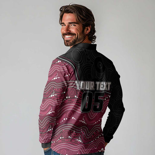 Custom Sea Eagles Long Sleeve Polo Shirt Bird Mascot With Aboriginal Indigenous