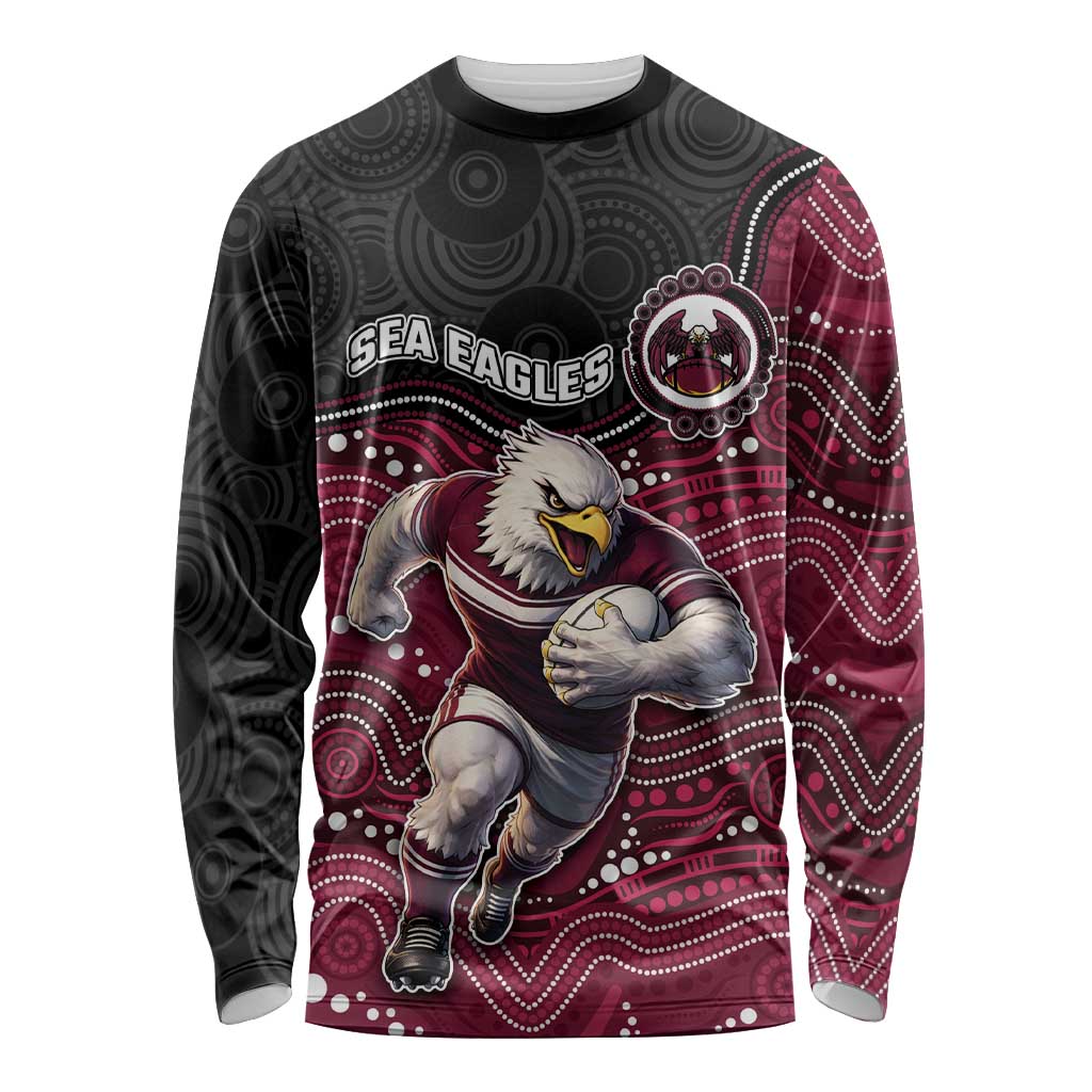 Custom Sea Eagles Long Sleeve Shirt Bird Mascot With Aboriginal Indigenous