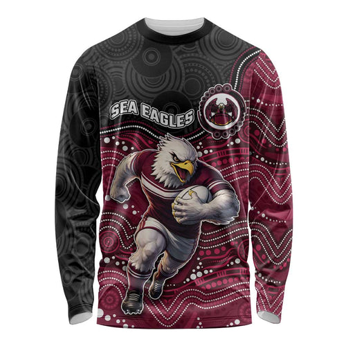 Custom Sea Eagles Long Sleeve Shirt Bird Mascot With Aboriginal Indigenous