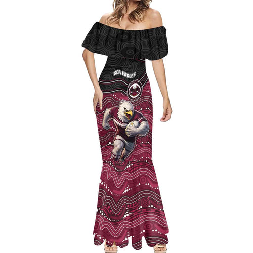 Custom Sea Eagles Mermaid Dress Bird Mascot With Aboriginal Indigenous