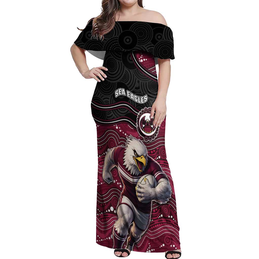 Custom Sea Eagles Off Shoulder Maxi Dress Bird Mascot With Aboriginal Indigenous