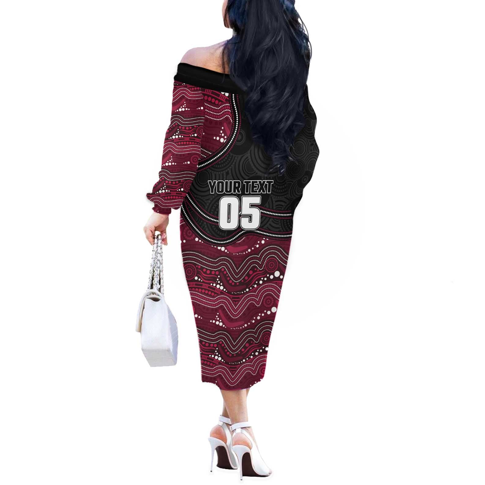 Custom Sea Eagles Off The Shoulder Long Sleeve Dress Bird Mascot With Aboriginal Indigenous
