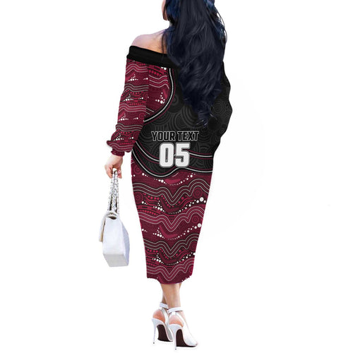 Custom Sea Eagles Off The Shoulder Long Sleeve Dress Bird Mascot With Aboriginal Indigenous