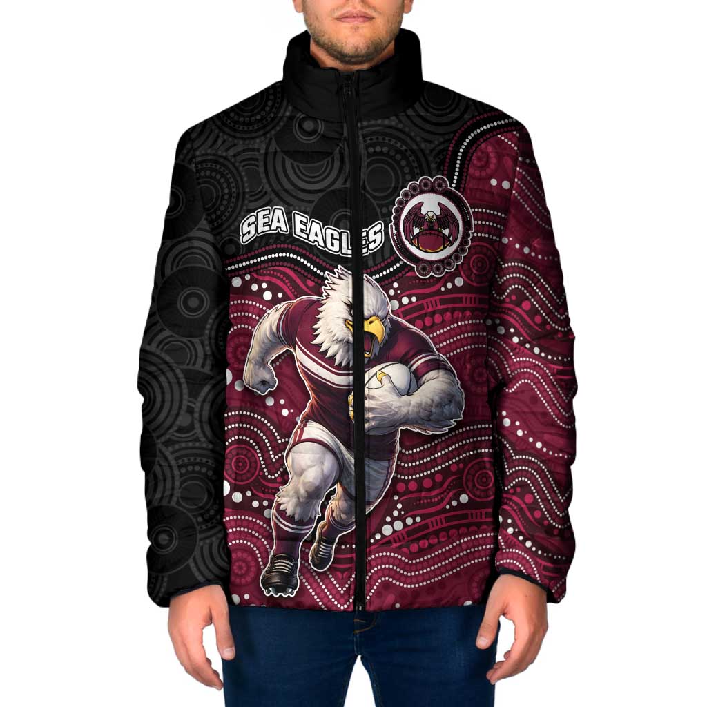 Custom Sea Eagles Padded Jacket Bird Mascot With Aboriginal Indigenous