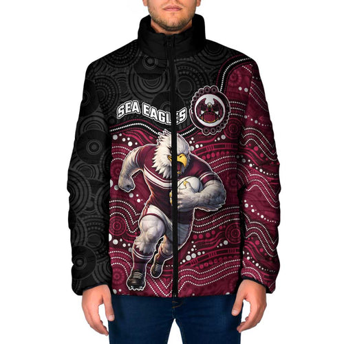 Custom Sea Eagles Padded Jacket Bird Mascot With Aboriginal Indigenous