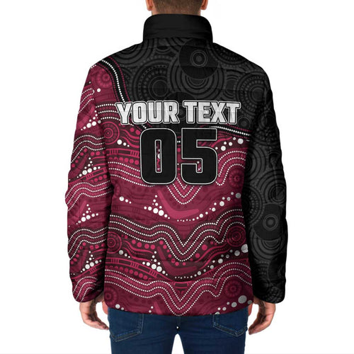 Custom Sea Eagles Padded Jacket Bird Mascot With Aboriginal Indigenous