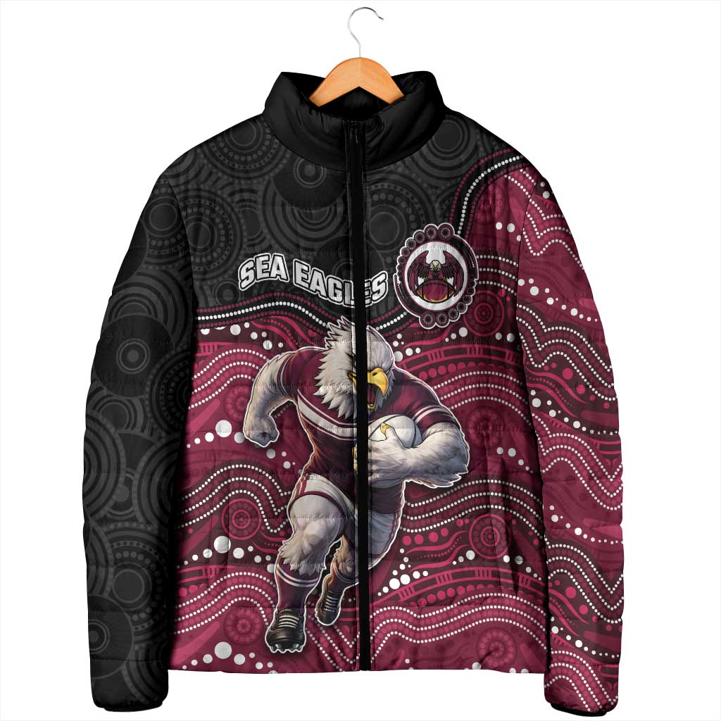 Custom Sea Eagles Padded Jacket Bird Mascot With Aboriginal Indigenous