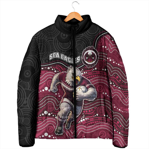 Custom Sea Eagles Padded Jacket Bird Mascot With Aboriginal Indigenous