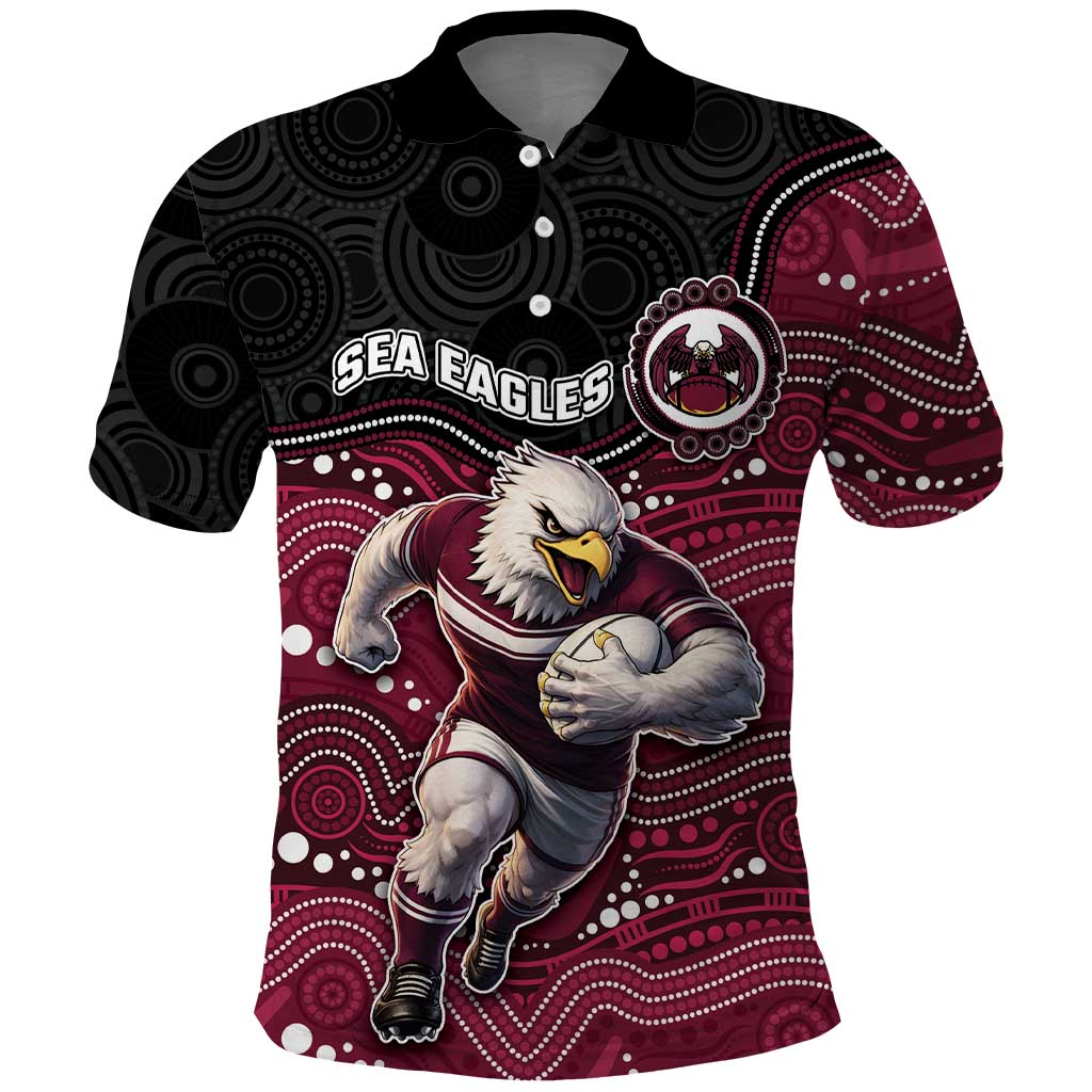 Custom Sea Eagles Polo Shirt Bird Mascot With Aboriginal Indigenous