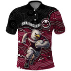 Custom Sea Eagles Polo Shirt Bird Mascot With Aboriginal Indigenous