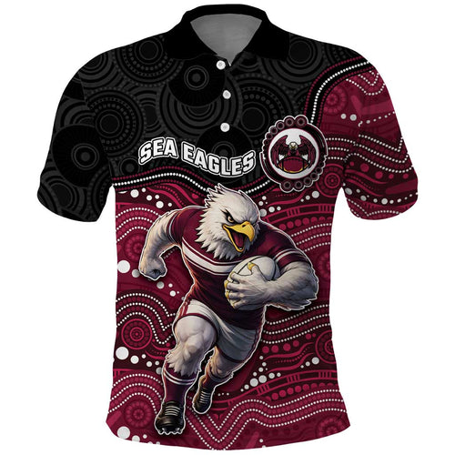 Custom Sea Eagles Polo Shirt Bird Mascot With Aboriginal Indigenous