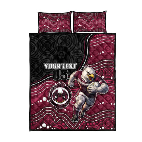 Custom Sea Eagles Quilt Bed Set Bird Mascot With Aboriginal Indigenous