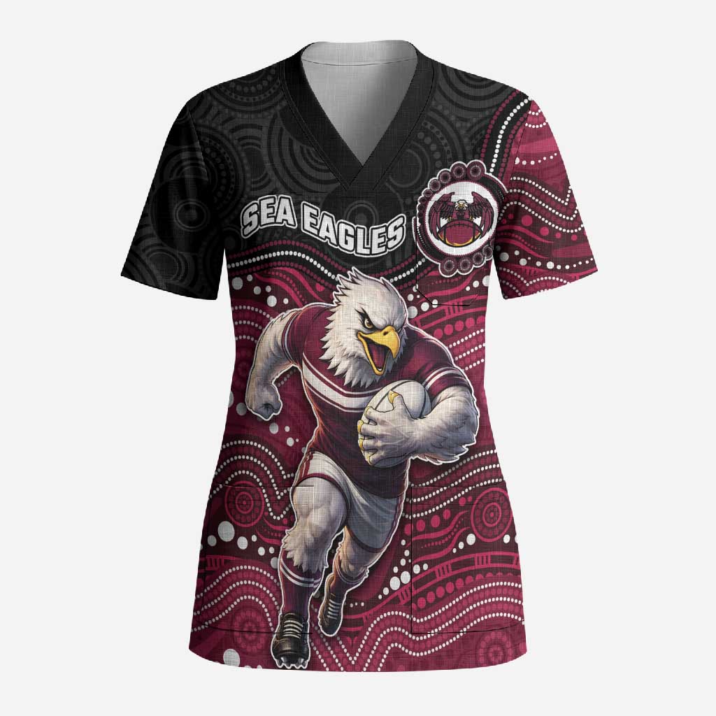 Custom Sea Eagles Scrub Top Bird Mascot With Aboriginal Indigenous