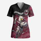 Custom Sea Eagles Scrub Top Bird Mascot With Aboriginal Indigenous