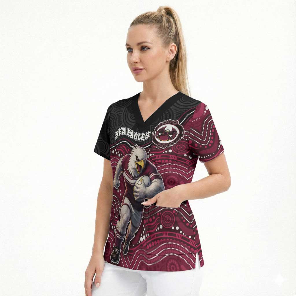 Custom Sea Eagles Scrub Top Bird Mascot With Aboriginal Indigenous