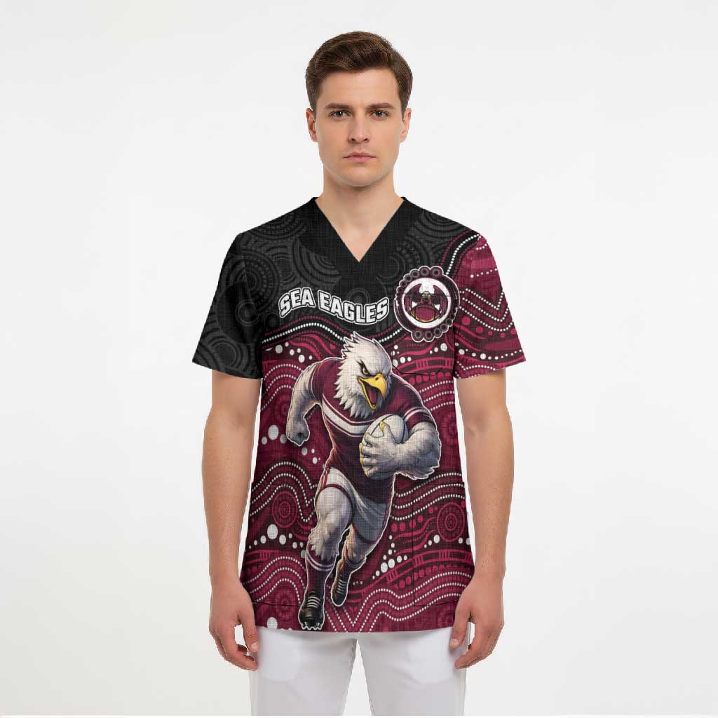 Custom Sea Eagles Scrub Top Bird Mascot With Aboriginal Indigenous