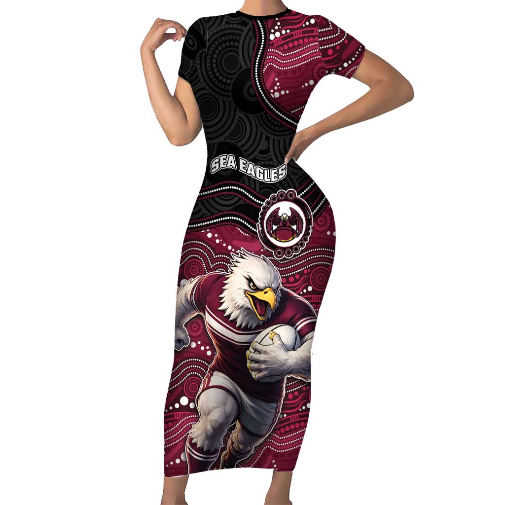 Custom Sea Eagles Short Sleeve Bodycon Dress Bird Mascot With Aboriginal Indigenous
