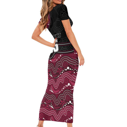 Custom Sea Eagles Short Sleeve Bodycon Dress Bird Mascot With Aboriginal Indigenous