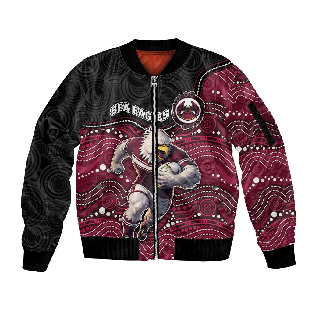 Custom Sea Eagles Sleeve Zip Bomber Jacket Bird Mascot With Aboriginal Indigenous