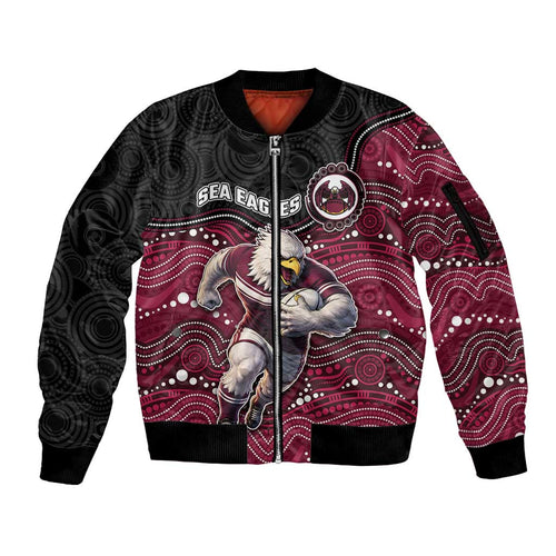 Custom Sea Eagles Sleeve Zip Bomber Jacket Bird Mascot With Aboriginal Indigenous