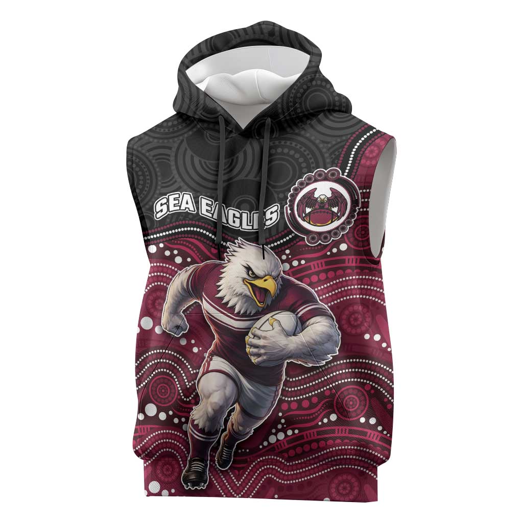 Custom Sea Eagles Sleeveless Hoodie Bird Mascot With Aboriginal Indigenous