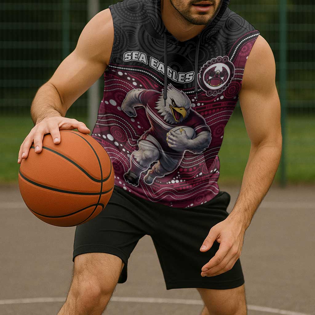 Custom Sea Eagles Sleeveless Hoodie Bird Mascot With Aboriginal Indigenous