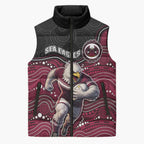 Custom Sea Eagles Sleeveless Puffer Jacket Bird Mascot With Aboriginal Indigenous