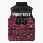Custom Sea Eagles Sleeveless Puffer Jacket Bird Mascot With Aboriginal Indigenous