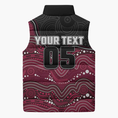 Custom Sea Eagles Sleeveless Puffer Jacket Bird Mascot With Aboriginal Indigenous