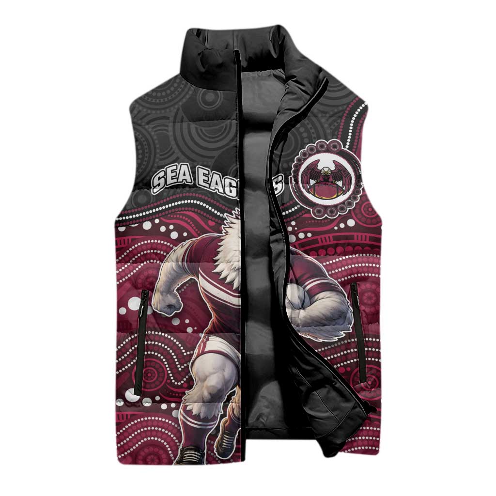 Custom Sea Eagles Sleeveless Puffer Jacket Bird Mascot With Aboriginal Indigenous