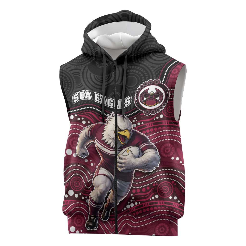 Custom Sea Eagles Sleeveless Zip Hoodie Bird Mascot With Aboriginal Indigenous